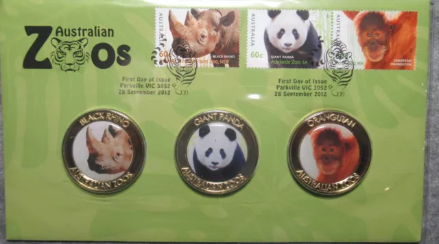 Australia 2012 Zoos Panda Rhino Orangutan PNC 3 * Medallion Medals