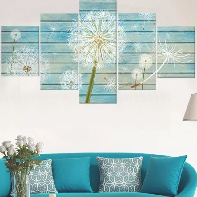 5Pcs Wall Art Canvas Painting Picture Home Decor Modern Abstract Teal Dandelions