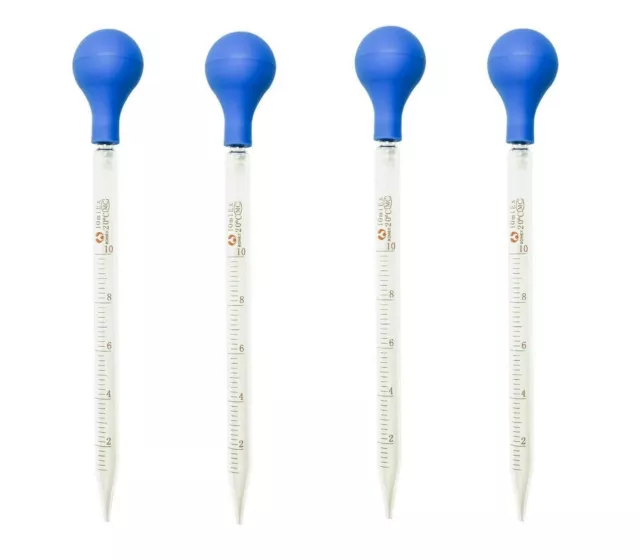 4Pk 10ml Glass Graduated Dropper Pipettes Lab Dropper with Red Rubber Cap&Scale