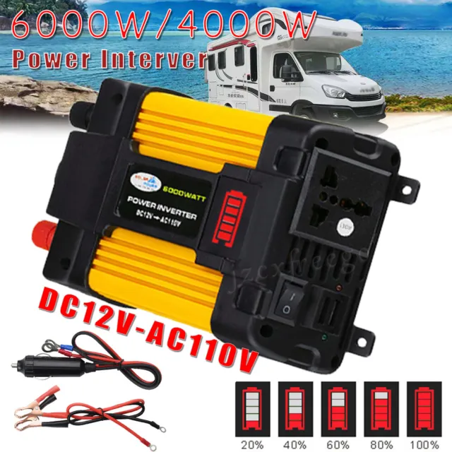 6000W 4000W Car Converter Vehicle Power Inverter DC12V to AC110V Pure Sine Wave