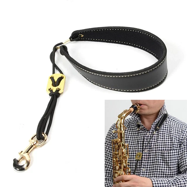 Adjustable Saxophone Neck Padded Leather Strap Sax Harness Hanging Belt Str GN