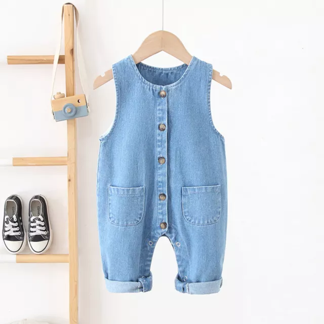 Baby Boys Girls Sleeveless Denim Overalls Infant Button Romper Jumpsuit Bodysuit