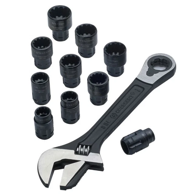 Chiave regolabile in mezzaluna e presa spline set 11 pz
