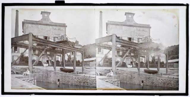 FRANCE Port Construction c1860 Plaque verre 8,5x17 cm Photo Stereo Vintage