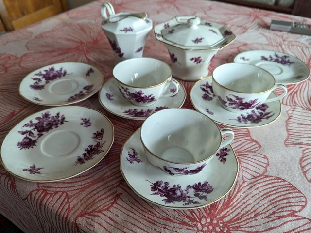 Cafetière, sucrier + tasses à café en porcelaine blanc nacre (Gebraucht