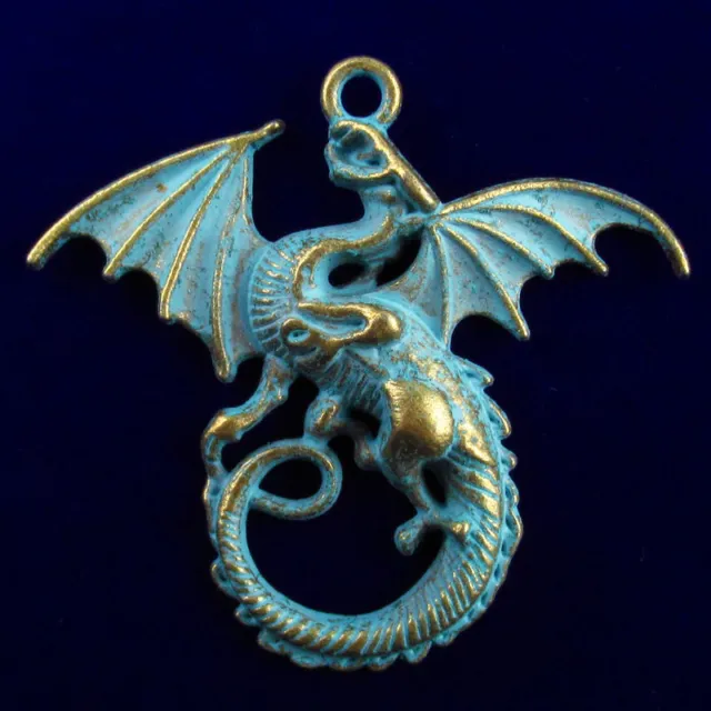 6Pcs Brass Bronze Carved Western Dragon Pendant Bead 43x45x5mm 32PJ