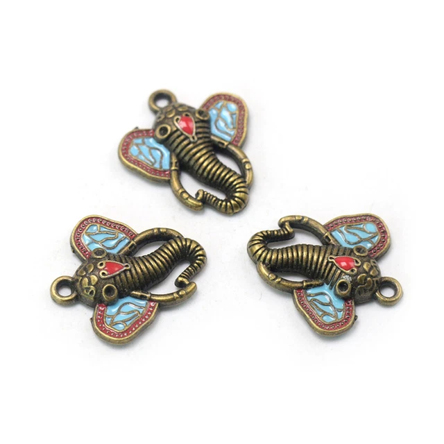 10 Stück Retro Elefant Halskette Anhänger Legierung Bunte DIY Charms Schmuck