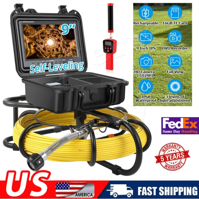 Sewer Pipe Drain Inspection Camera With Locator Sonde Self-Leveling 9" LCD 300ft