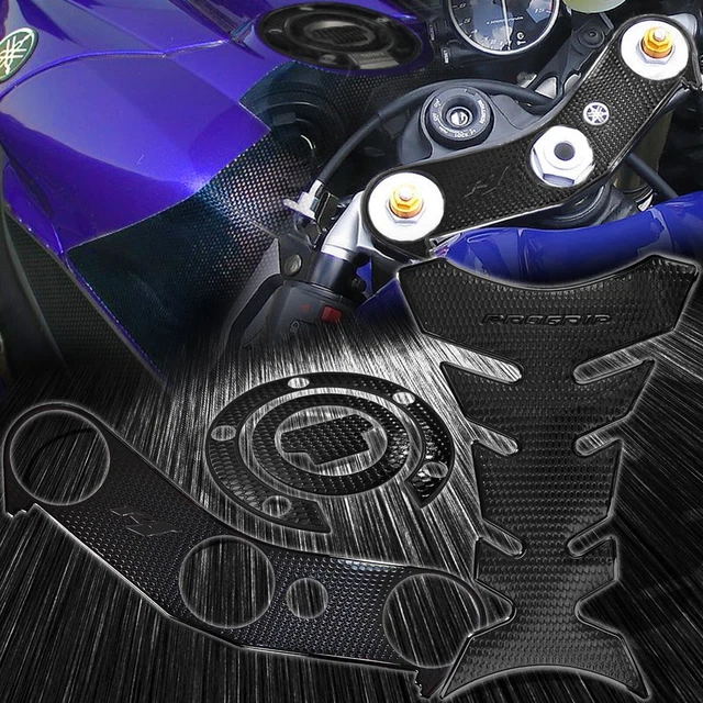 3D Handle Yoke+Fuel Cap Sticker Cover+Pro Tank Pad 04-08 YZF R1 Perforated Black