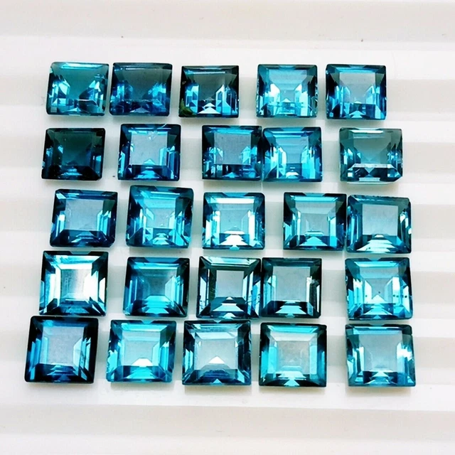 Vente en gros Lot 4mm Square Cut Natural London Blue Topaz Loose Calibrated...