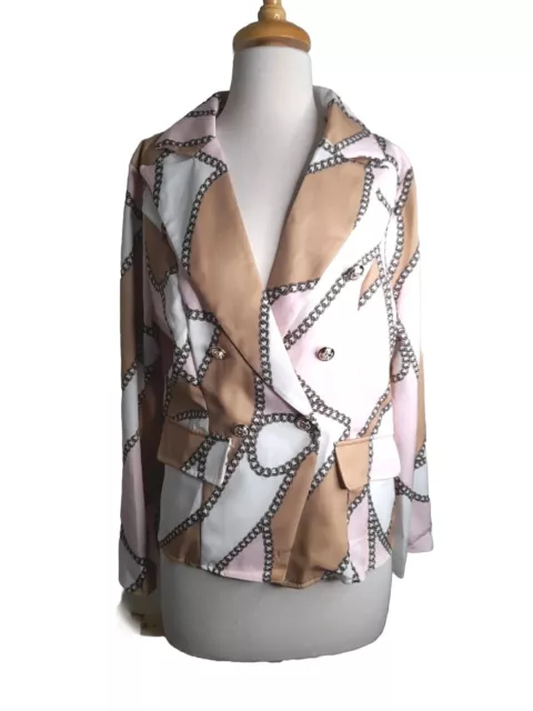 Vintage Style Brown Pink And White Chain Pattern Jacket Size L