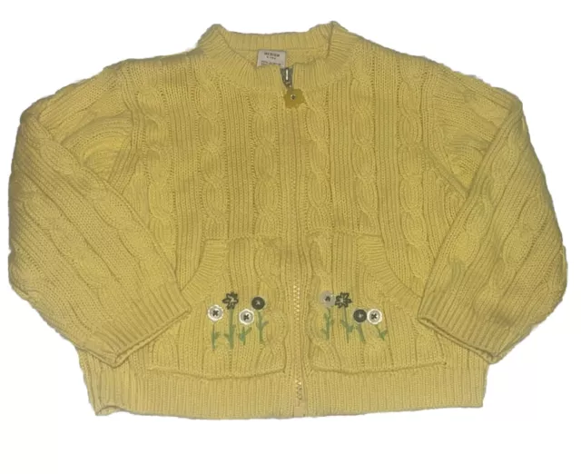 Gymboree Size Medium / 4T Yellow Flowers Zip Up Toddler Cardigan Sweater Pockets
