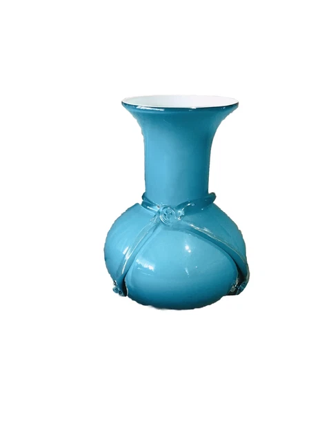 Vintage Empoli Turquoise Blue Handblown Glass Vase