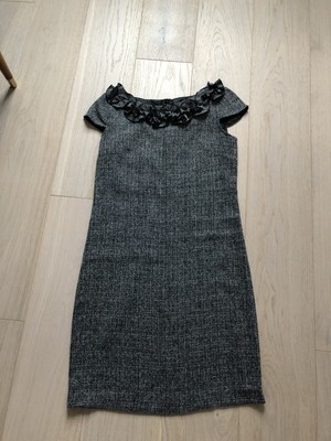 AA Studio Black White Roses Neckline ALine Sleeveless Midi Zip Sheath Dress Sz 6