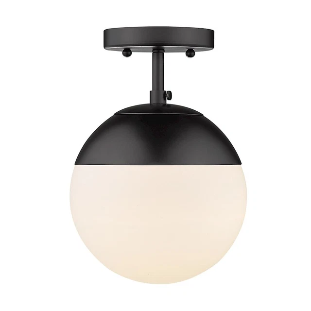 Golden Lighting Dixon 1 Light Opal Semi Flush, Black/Black - 3218-SFBLK-BLK