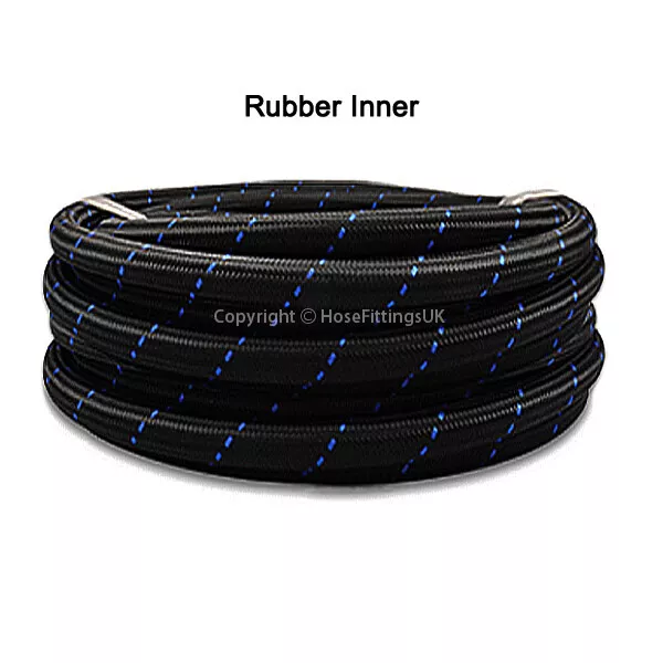 AN-10 10AN 14MM Black NYLON Braided RUBBER BLUE STRIPE Oil Cooler Hose 1/2 Metre