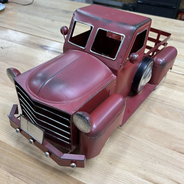 Large Rustic Farmhouse Red Metal Truck 18"  Tabletop Decor