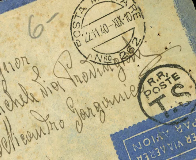 Italy Military Post Airmail Cover Europe  1940 WWII BOLLI RR POSTE TS