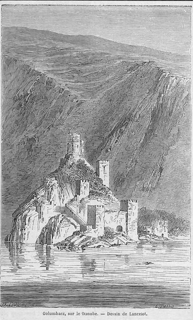 Romania Roumanie " Columbacz Castle " Dessin Lancelot Gravure Engraving 1864