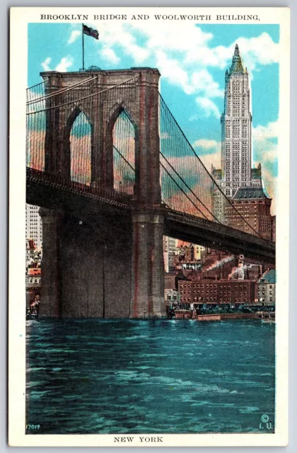NEW YORK CITY~BROOKLYN Bridge~Woolworth Building in Background~1940s ...