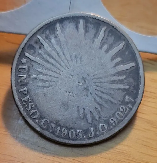 1903 Cn JQ Mexico 1 Peso  Culiacán World Silver Coin