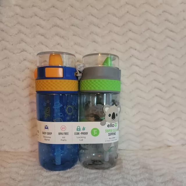 Ello 16oz 2pk Plastic Stratus Tritan Kids' Water Bottle Blue/Gray
