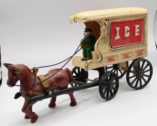 Vintage Cast Iron ICE WAGON 11 Inch Long With Horse And Driver Complete Replica