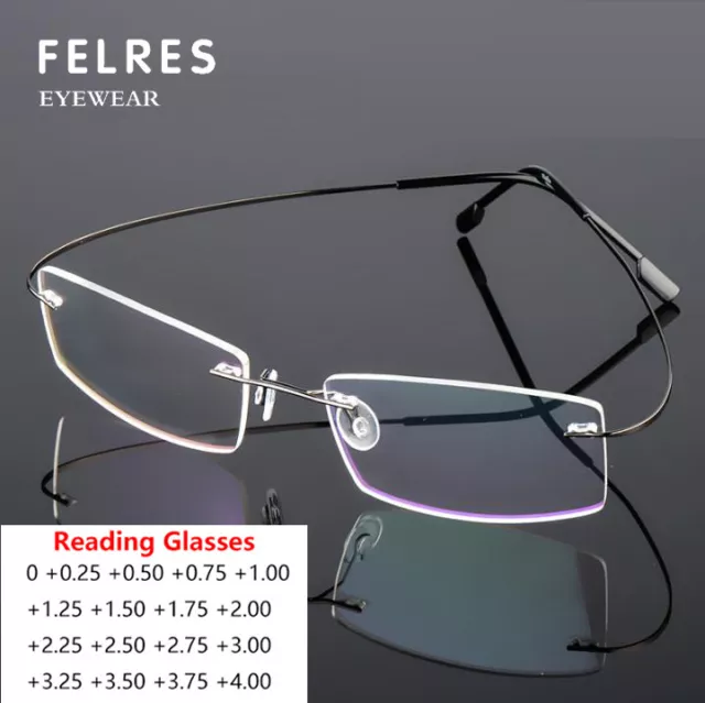 Men Rimless Titanium Alloy Square Reading Glasses Classic Business Glasses Hot