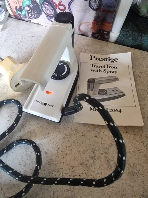 Vintage 80s Prestige Travel Iron With Spray & Instructions Model L2064