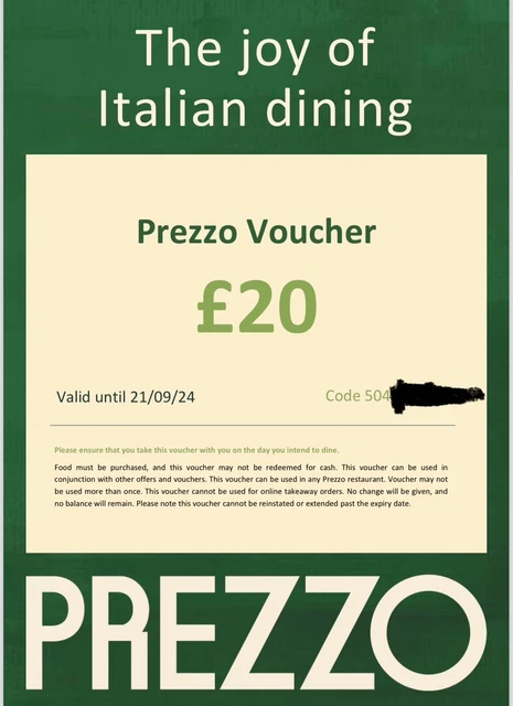 Prezzo Restaurant E-Gift Voucher