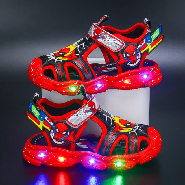 Summer Boys Spiderman LED Light Up Shoes Luminous Flashing Beach Sandals Size