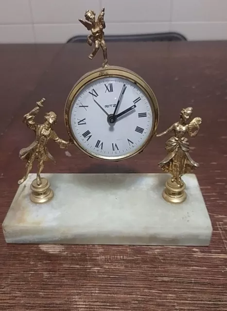 Orologio Con Sveglia Da Tavolo Con Base In Onice Marca Ritz Funzionante