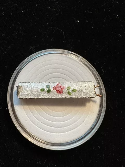 Tiny Vintage  GUILLOCHE Enamel Hand-Painted Roses HAIR CLIP BARRETTE