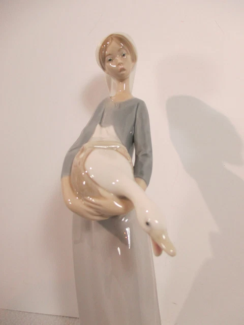 Lladro Figurine Girl with Goose Dog #4866 Vtg Spain Porcelain Large 10" FarmLife