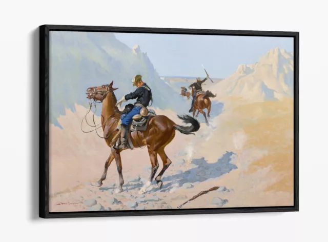 Frederic Remington, The Ambush -Float Effect Framed Canvas Wall Art Print