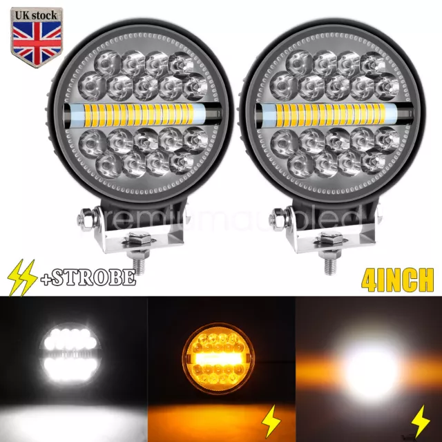 2× 5D 480W Round LED Work Bar Flood Spot Lights Driving Lamp Offroad Car SUV