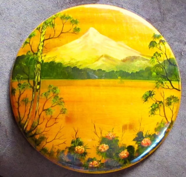 Vintage Oregon Myrtlewood Hand Painted Wall Decor Mt Hood, Artist Signed Lcf