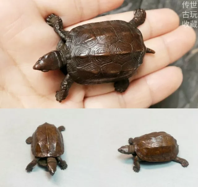 Noble Antique Tea Pet Collect Pure Solid Copper Turtle longevity tortoise Statue