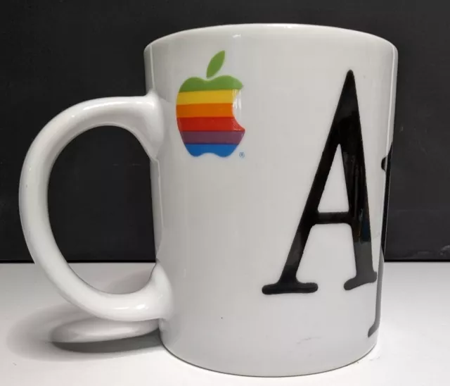 Vintage Apple Mac Macintosh Computer Mug Rainbow Logo Wrap Around