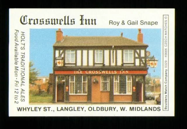 1 x matchbox label pub Crosswells Inn Langley Oldbury W Midlands ≠ ME1447