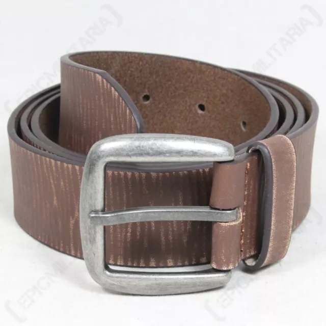 Brown LEATHER Vintage Style Military TROUSER BELT with Metal Buckle - All Sizes