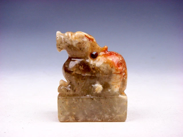 Old Nephrite Jade Stone Carved Seal/Paperweight w/ Monster Pi-Xiu Top #09082301