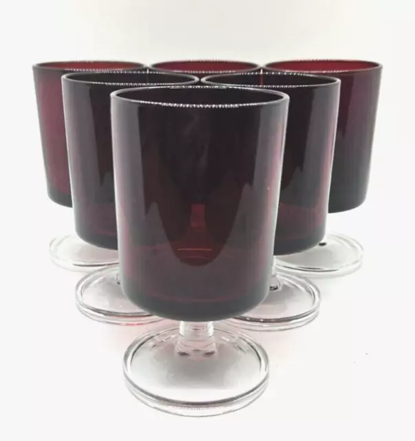 6 x Retro Vintage French Luminarc 1970s ruby Red Wine glasses 3.5 inches/ 9cms