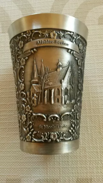 Zinn Becker, Alfelder Becher, Motiv: Stadt Alfeld (Leine), 8,5 cm hoch, G019