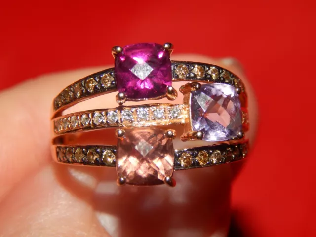 14K Rose Gold Levian 3.00 Tcw Diamond Tourmaline Amethyst & Garnet Bypass Ring