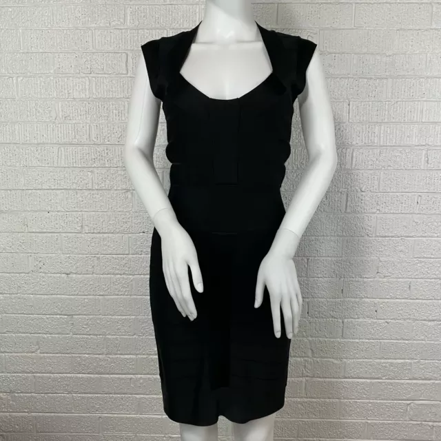 French Connection Black Body Con Dress Short Sleeve Scoop Neck Size US 4