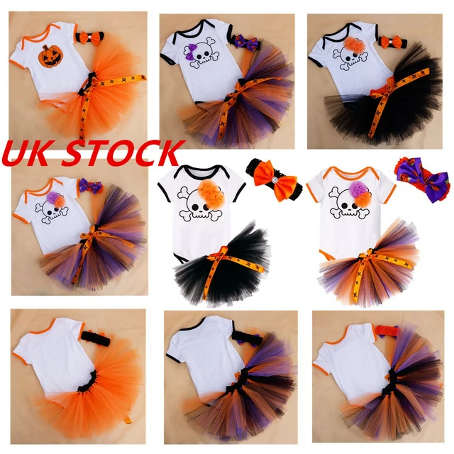 3PCS Baby Infant Girls Romper Halloween Outfits Short Sleeve Tutu Skirt Headband