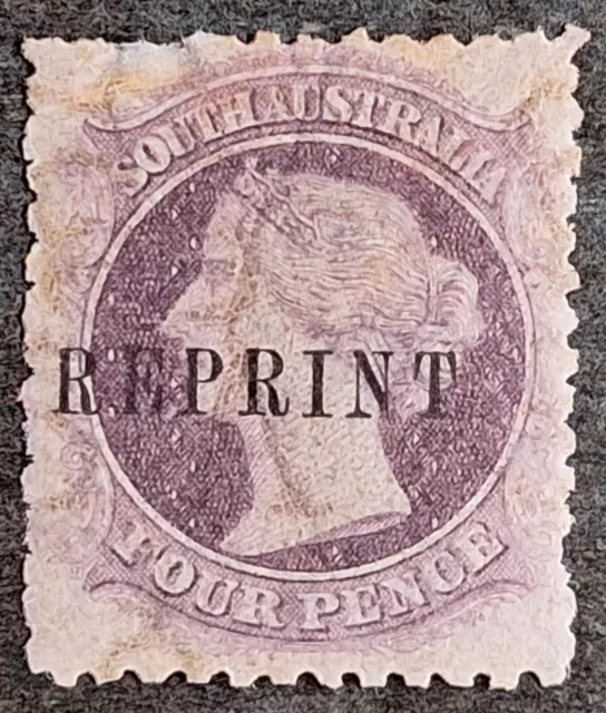 1889- South Australia 4d Purple Sideface stamp P12 REPRINT
