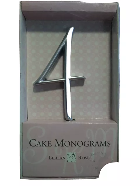 Cake Monogram Number 4, Silver , 3.5" Tall