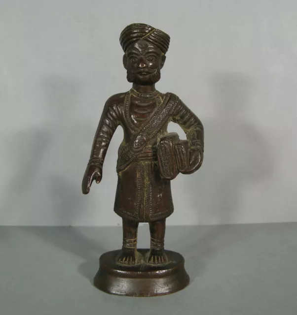 Homme Au Turban Dignitaire Hindou Sculpture Statuette Bronze Indien Ancien